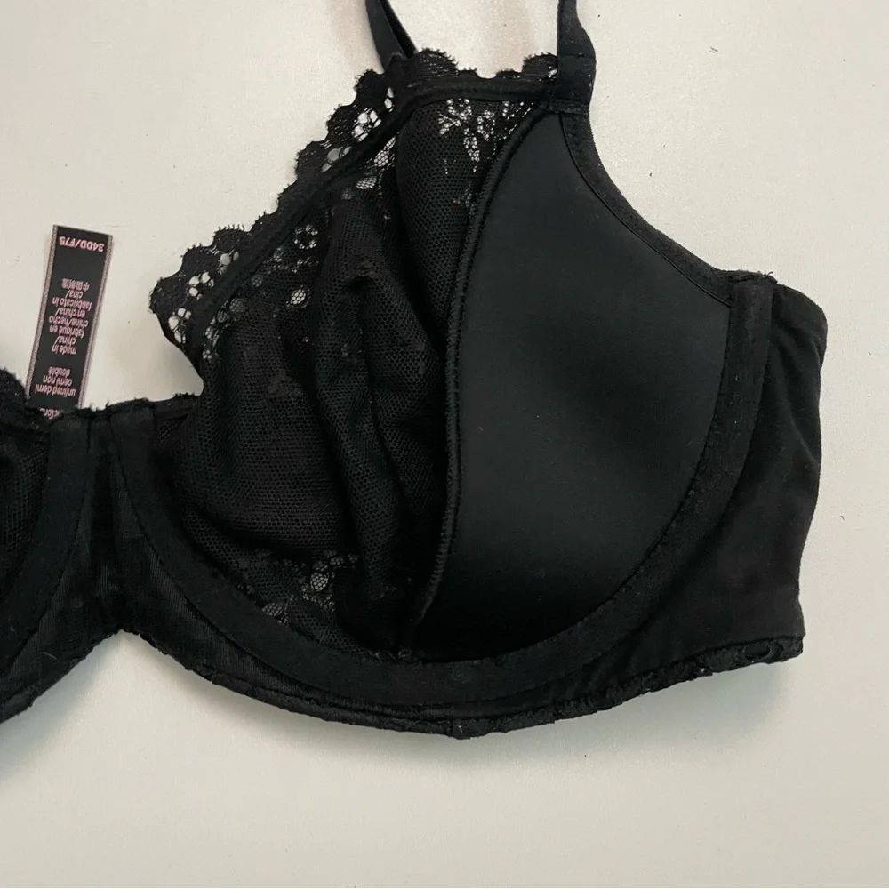 Victorias Secret Bra Unlined Demi Underwire Floral Lace Convertible Black